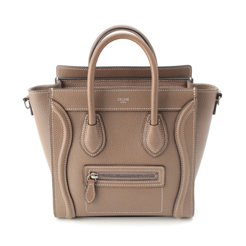 Celine Luggage Tote Shopper Drummed Calfskin Shoulder Handbag Greige Gray
